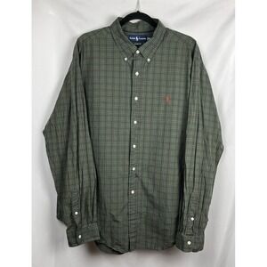 Vintage Ralph Lauren XXL Classic Fit Shirt Green Orange Plaid Hong Kong 90s Y2K